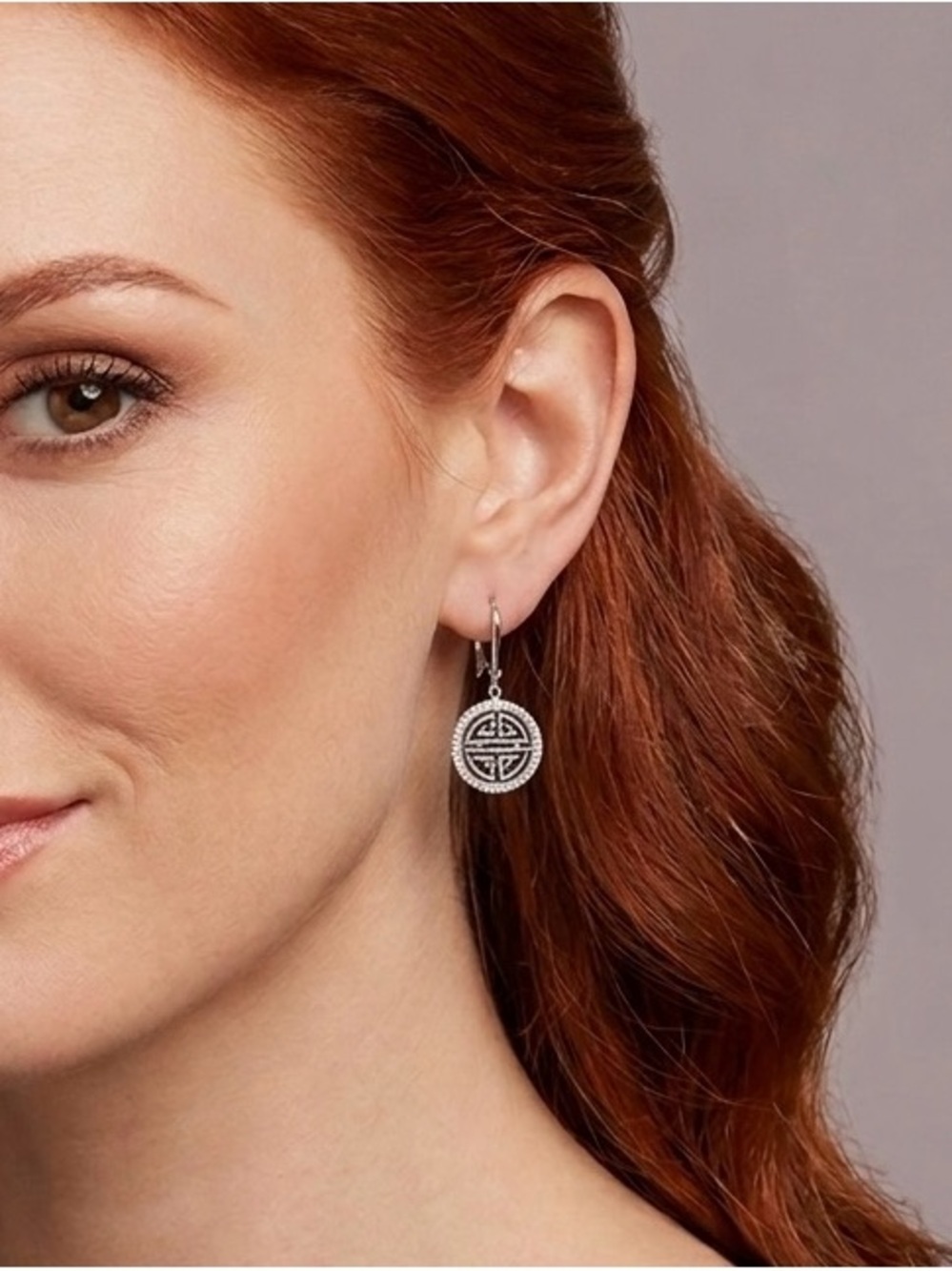Swarovski Silver Round Dangle Earrings with Crystal Accents